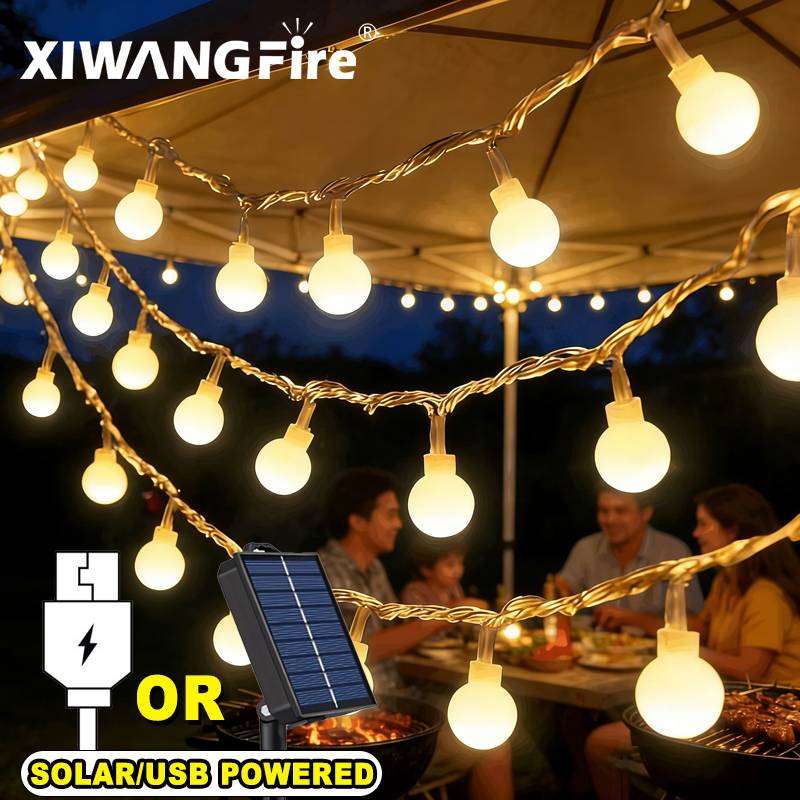 Camping Lantern - 3-10M Solar/USB/Battery String Lights, Fairy Globe