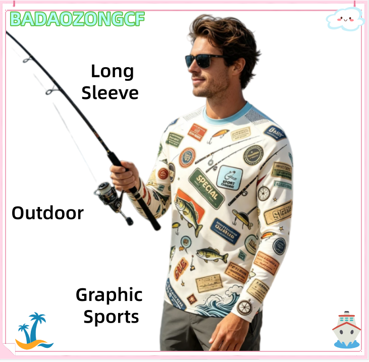 Camping Outdoor Clothing - Mens Fishing Shirt Long Sleeve T-Shirt